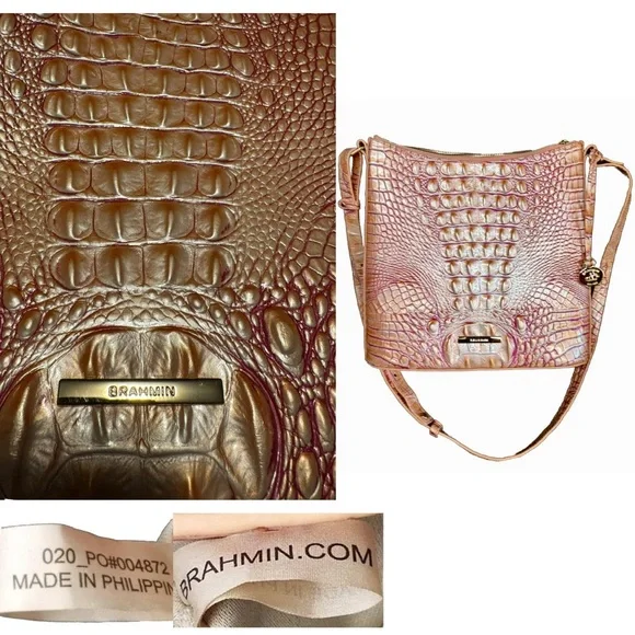 SOLD!! Brahmin Katie Melbourne Leather Crossbody Bag In Apricot Rose w/COA - Picture 9 of 11